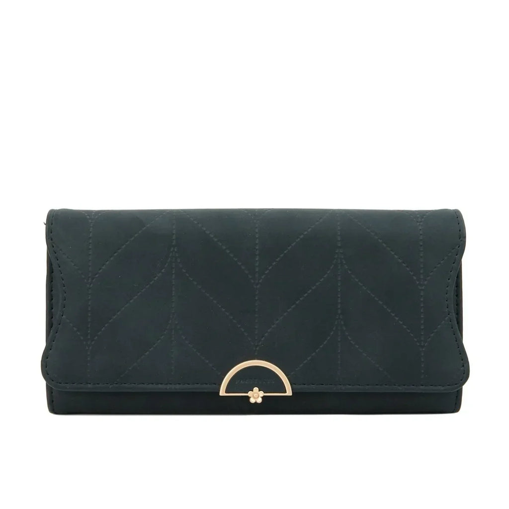 Women's Quilted Long Wallet – Elegant Trifold Clutch Purse with Card Slots